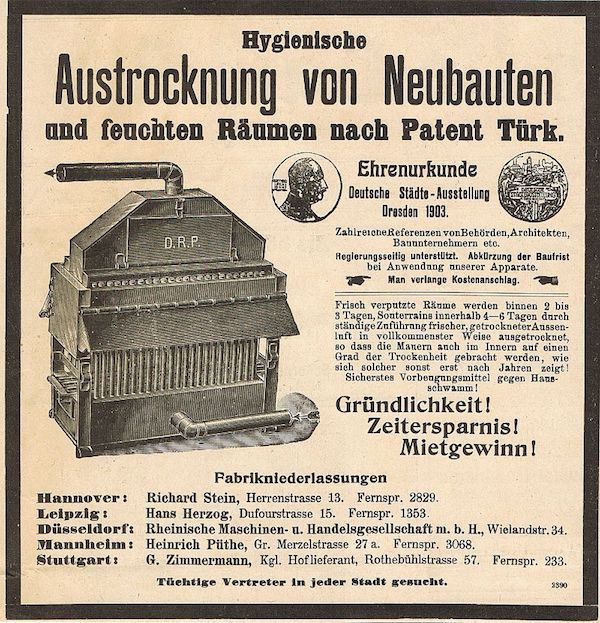 Bautrocknung Jahr 1906 - Austrocknung von Neubauten Bautrocknung Jahr 1906 - Austrocknung von Neubauten